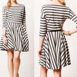PUELLA Grey & White Striped Scoop Neck Dress Circle Skirt